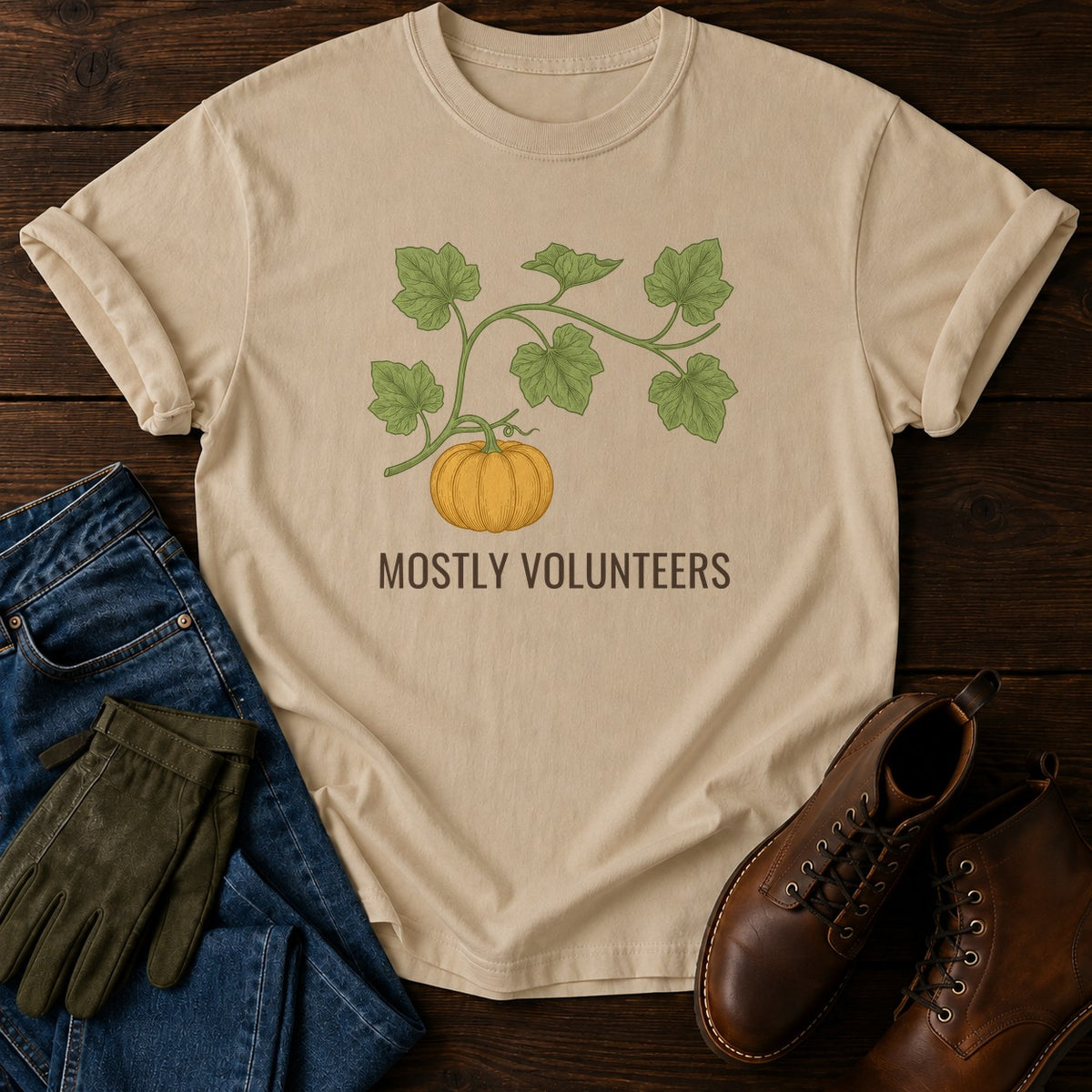 Mostly Volunteers T-Shirt — Sandstone
