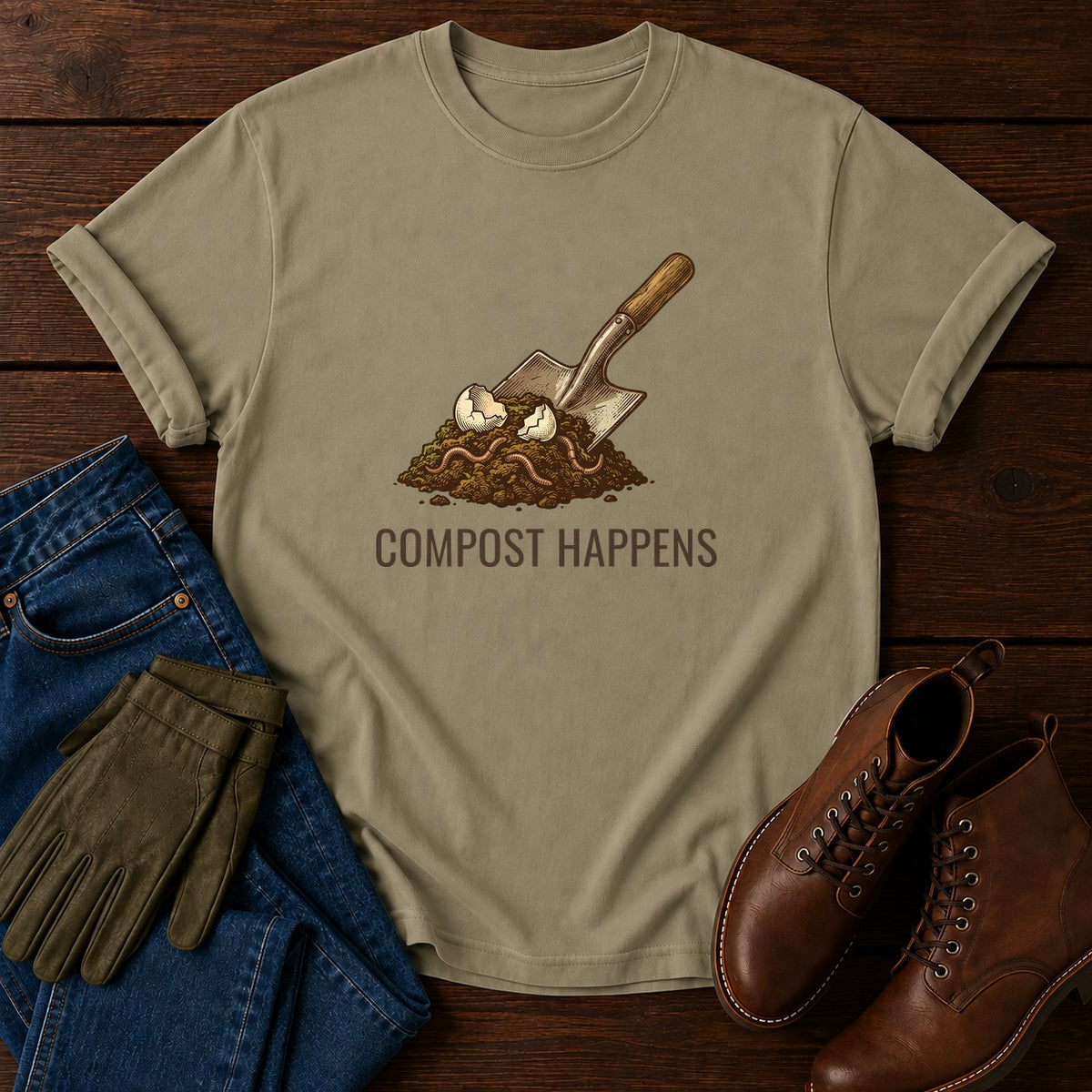 Compost Happens T-Shirt — Khaki