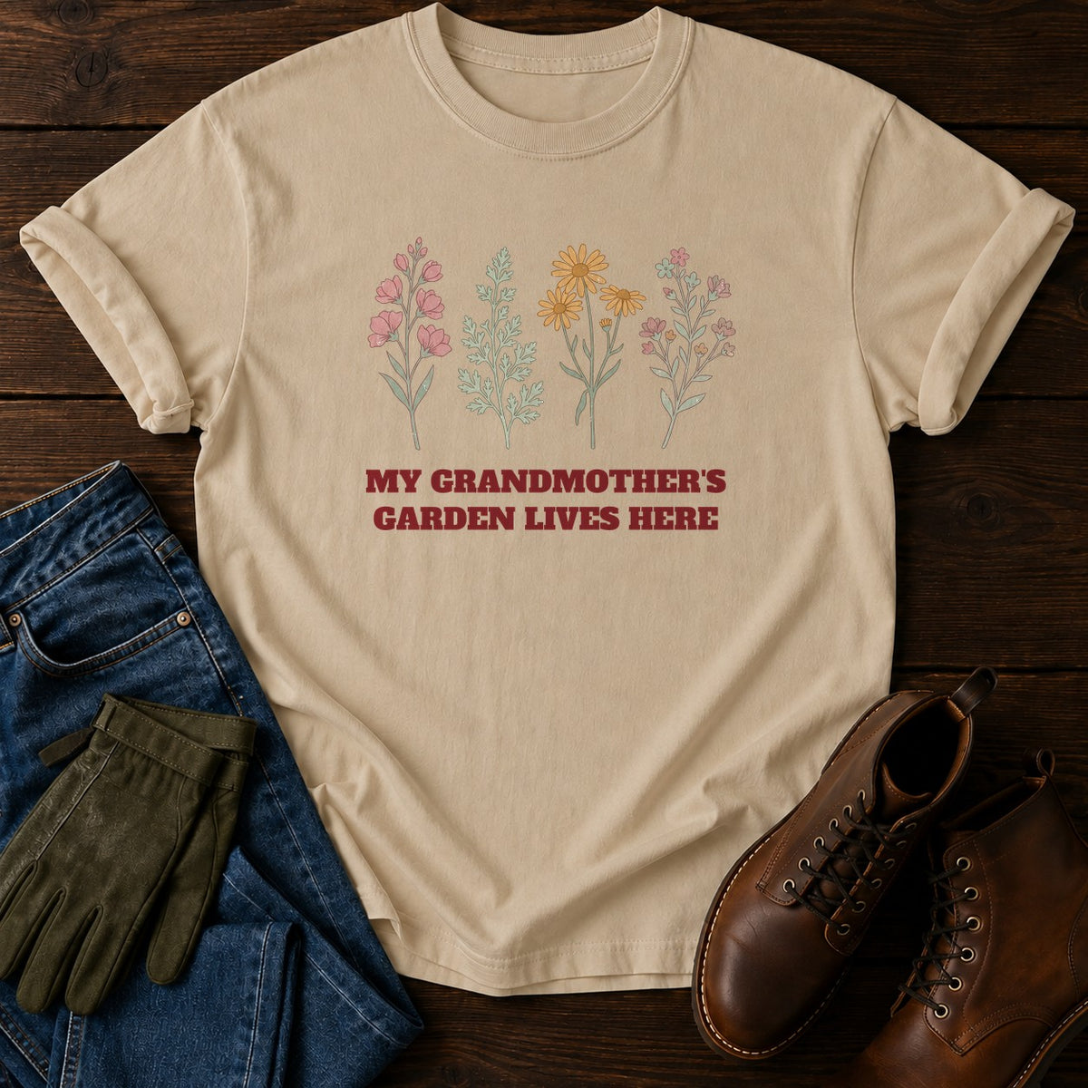 Grandmother's Garden T-Shirt — Sandstone