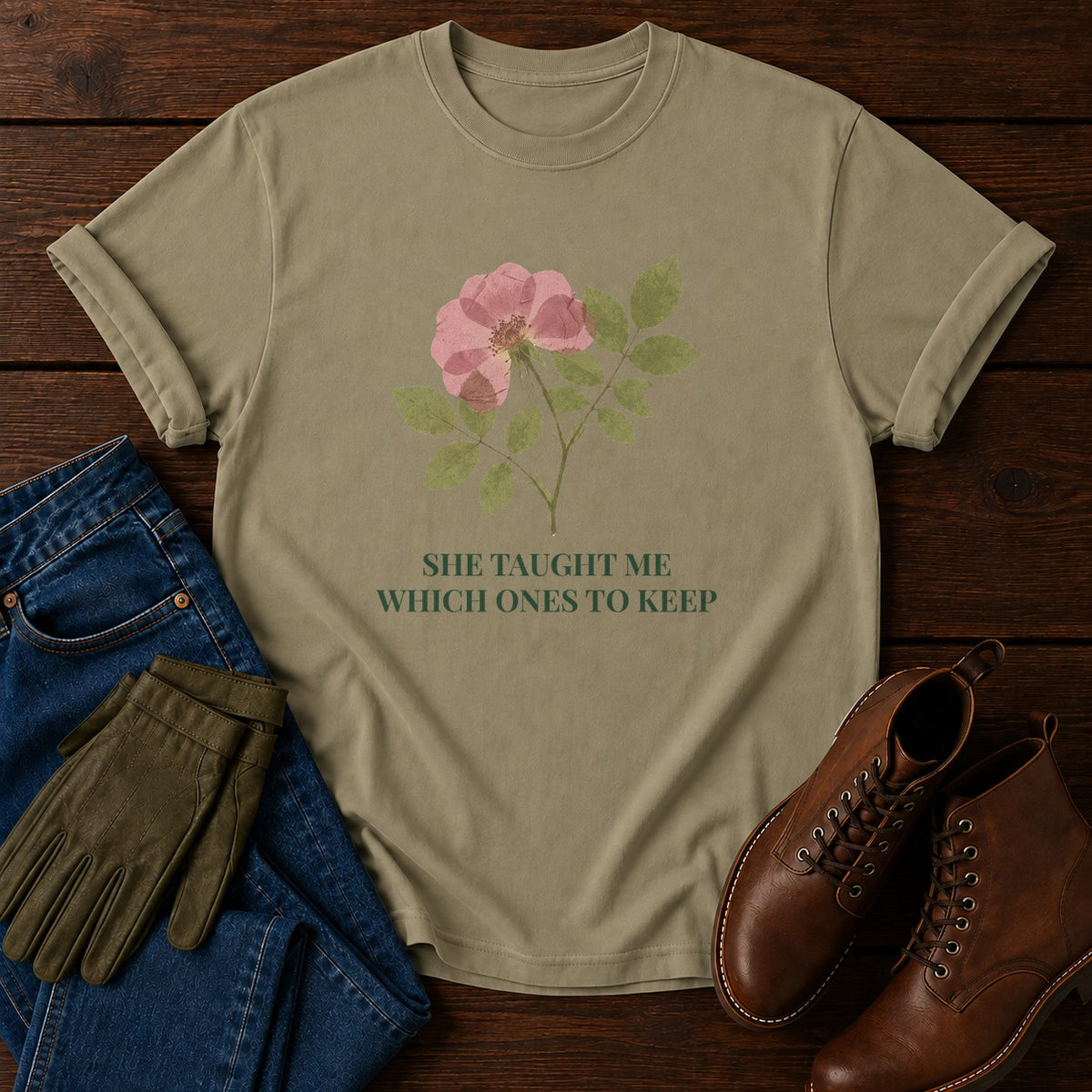 She Taught Me T-Shirt — Khaki