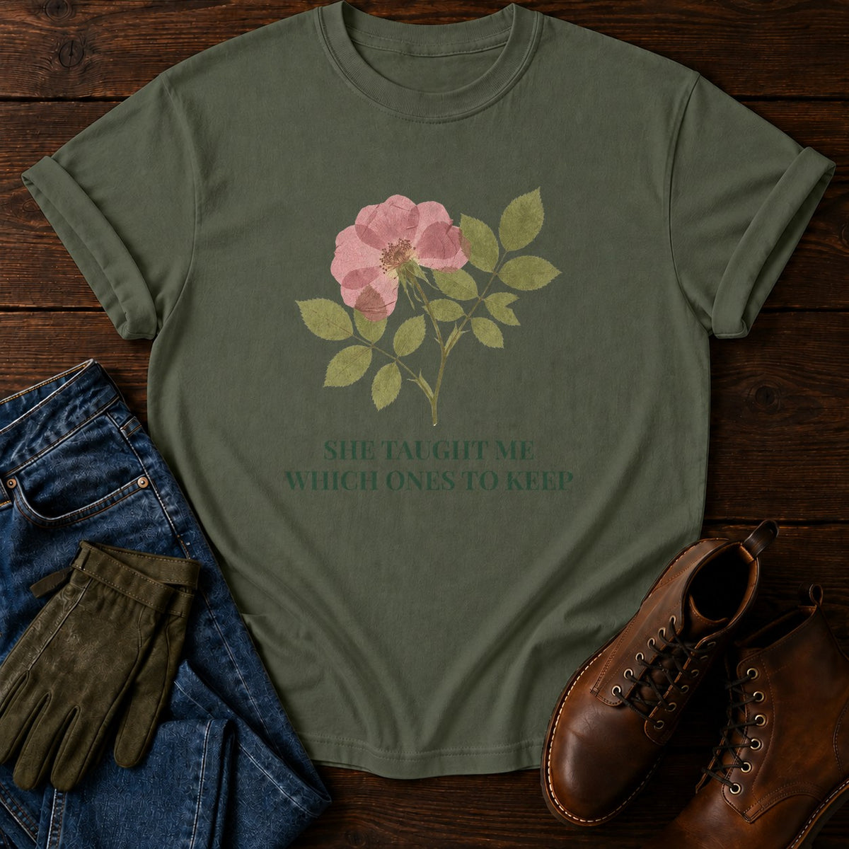 She Taught Me T-Shirt — Moss