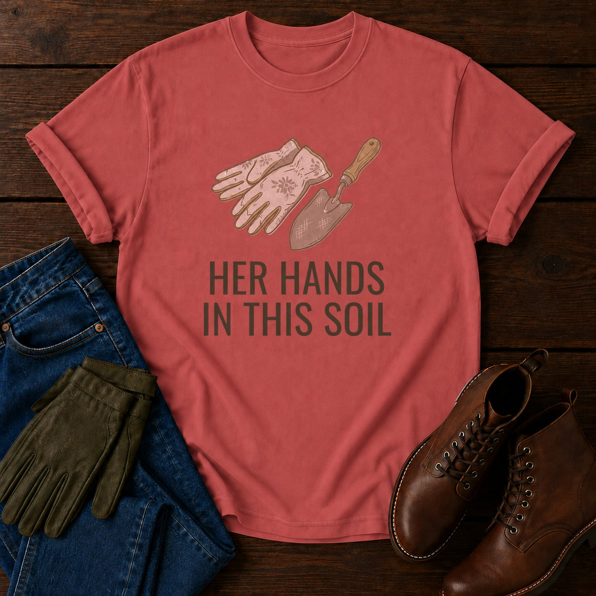 Her Hands T-Shirt — Crimson