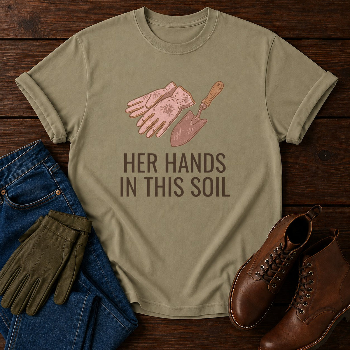 Her Hands T-Shirt — Khaki