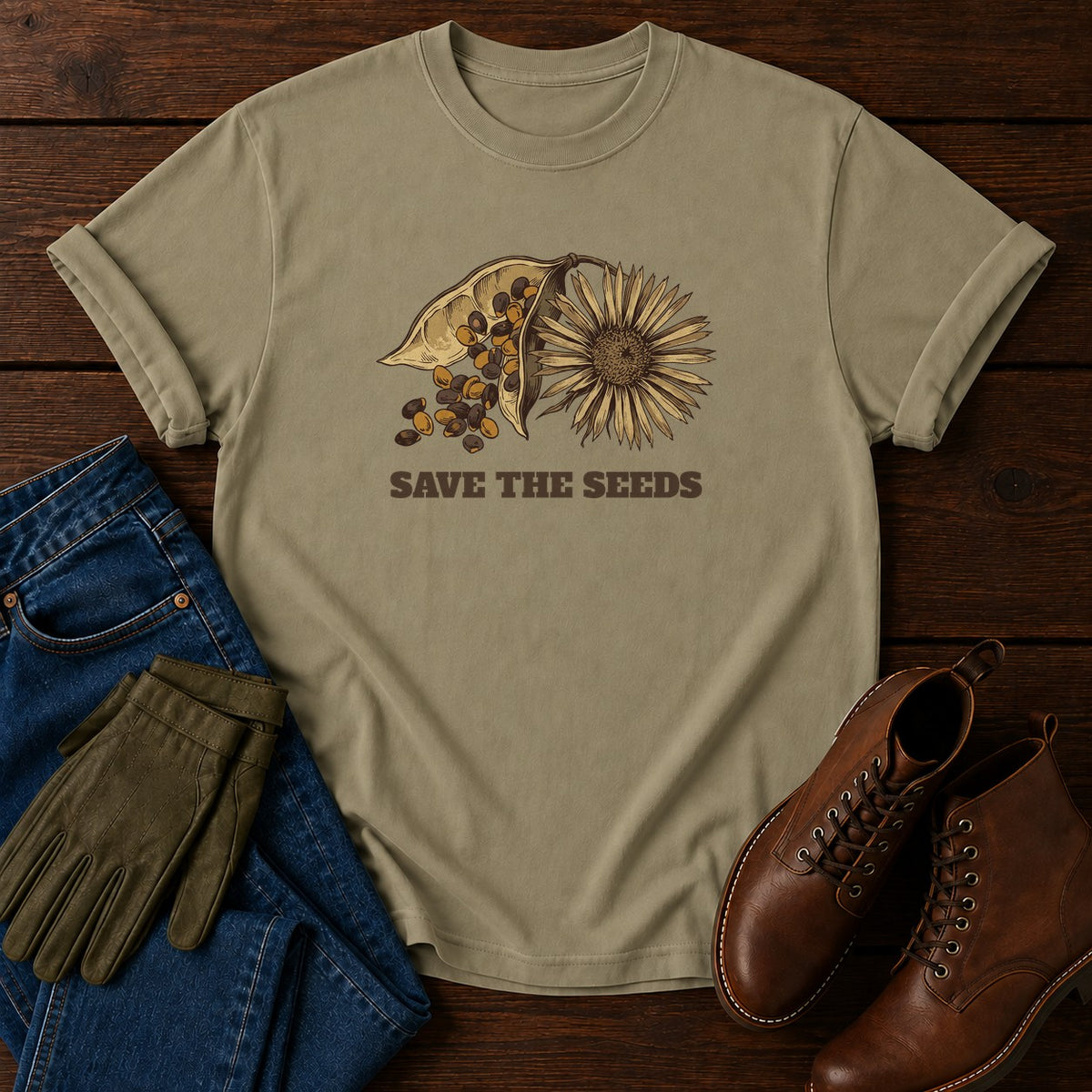 Save The Seeds T-Shirt — Khaki
