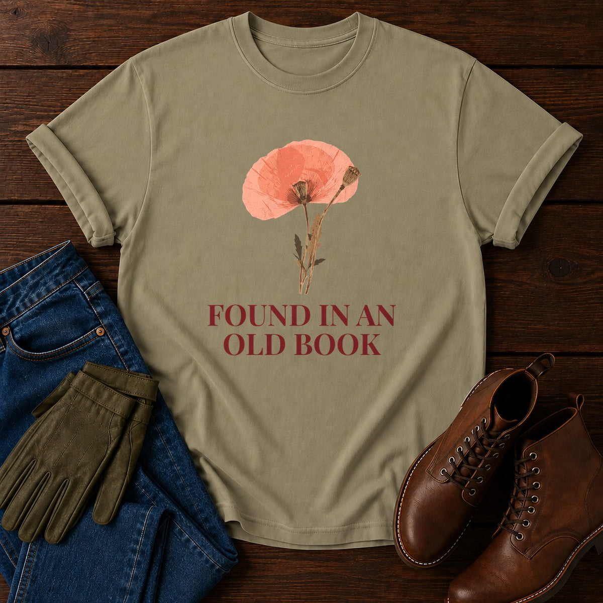 An Old Book T-Shirt — Khaki