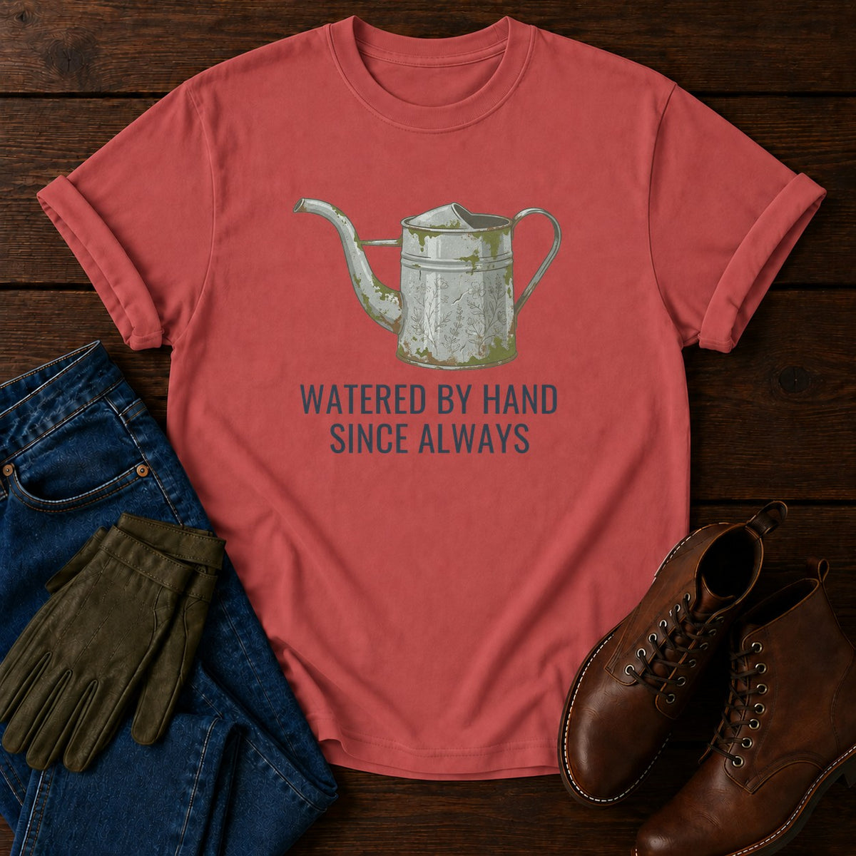 Watered By Hand T-Shirt — Crimson