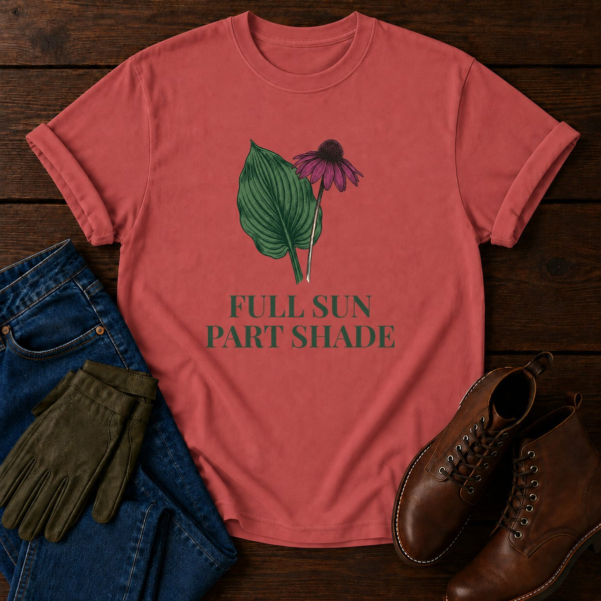 Full Sun Part Shade T-Shirt — Crimson