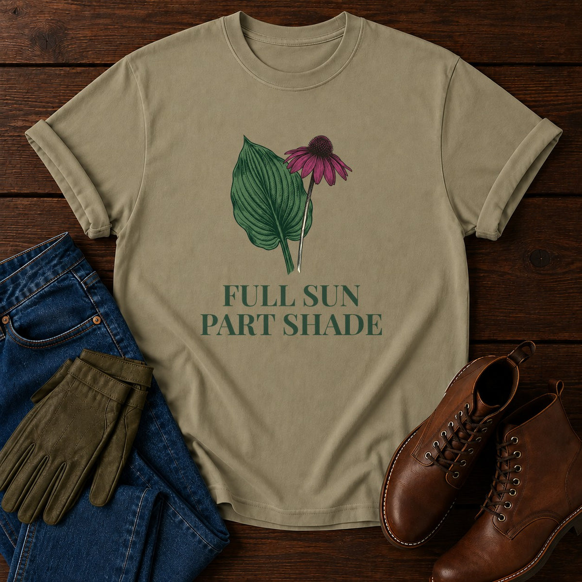 Full Sun Part Shade T-Shirt — Khaki