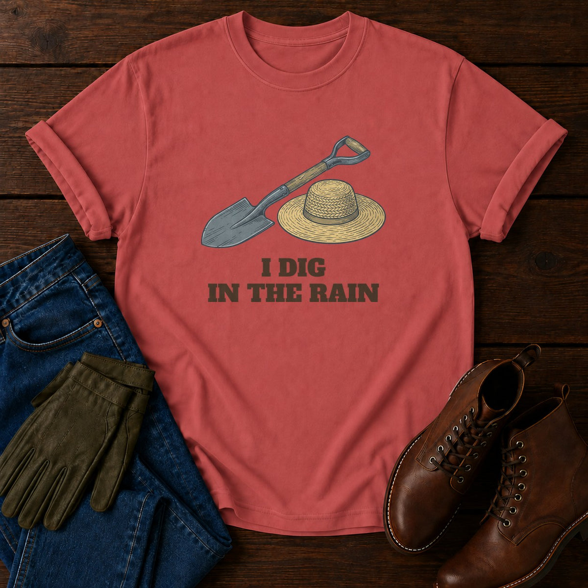 I Dig In The Rain T-Shirt — Crimson