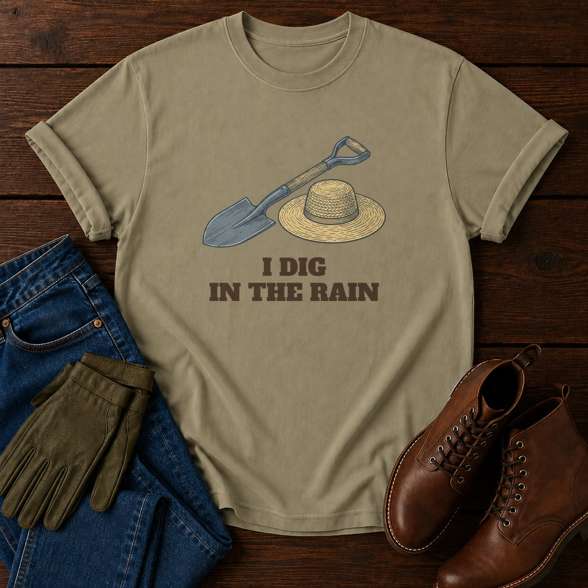 I Dig In The Rain T-Shirt — Khaki