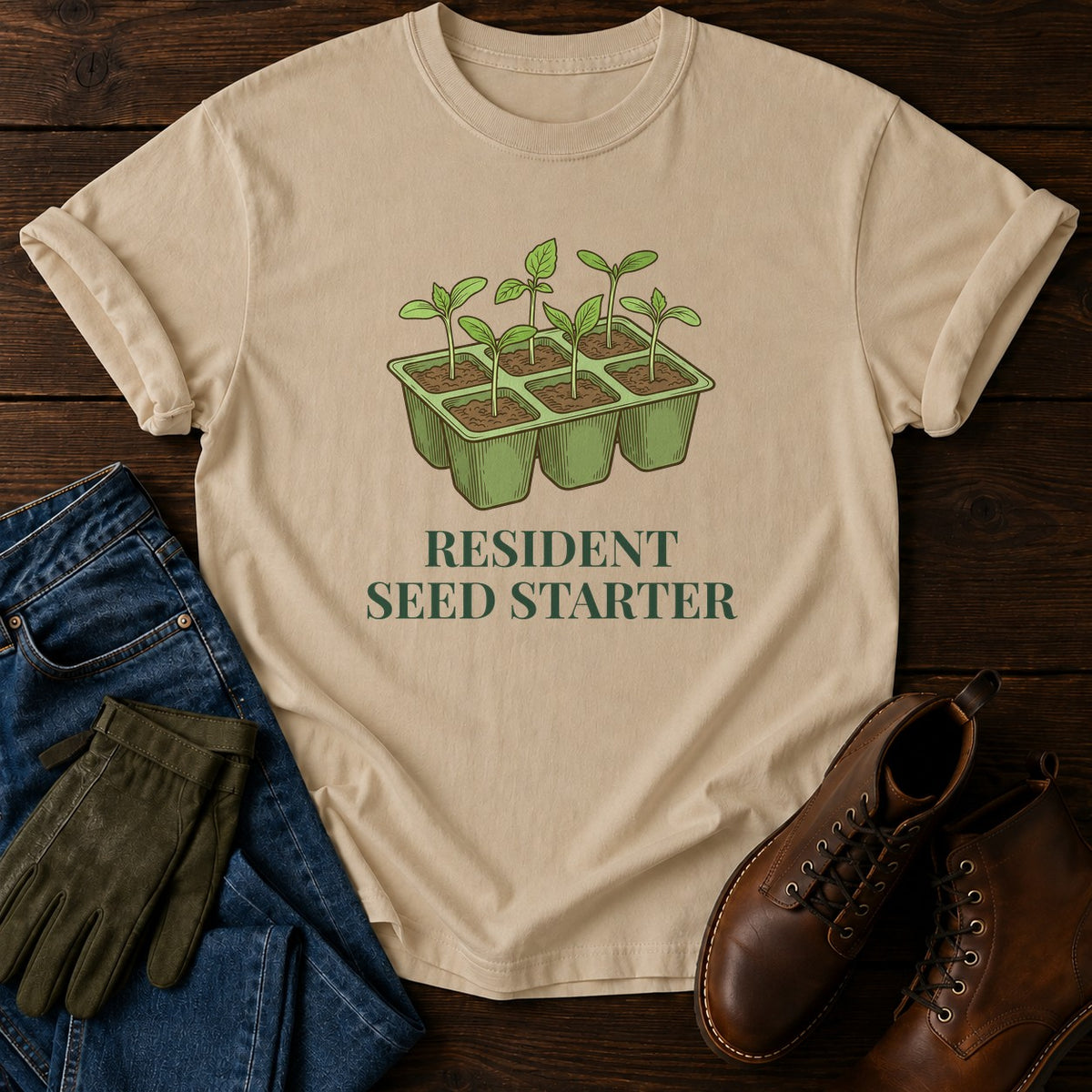 Resident Seed Starter T-Shirt — Sandstone
