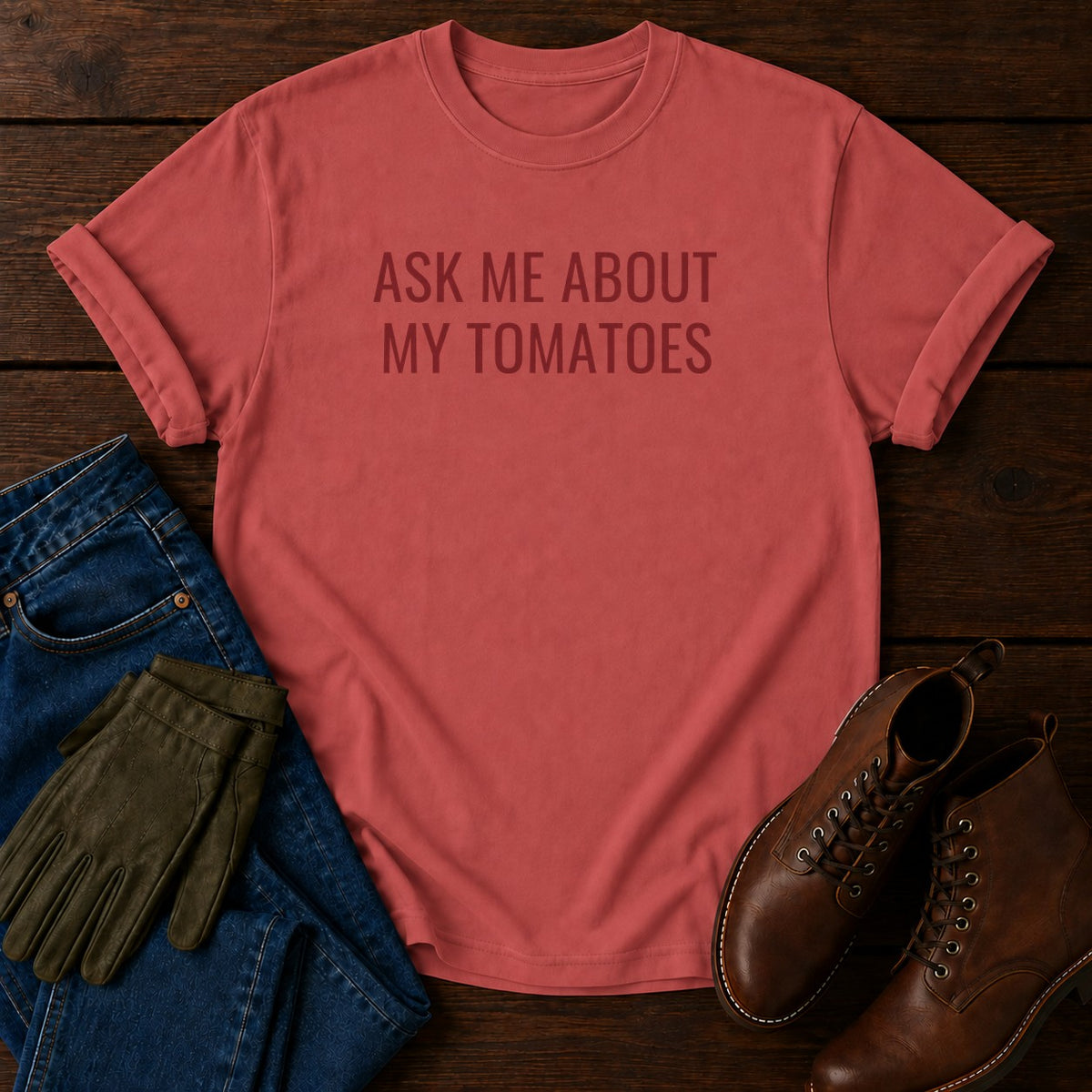 Ask Me About Tomatoes T-Shirt — Crimson