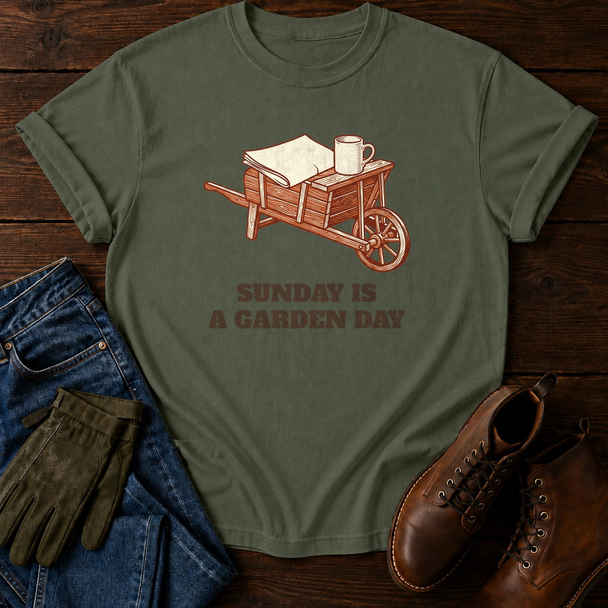 Sunday Is A Garden Day T-Shirt — Moss