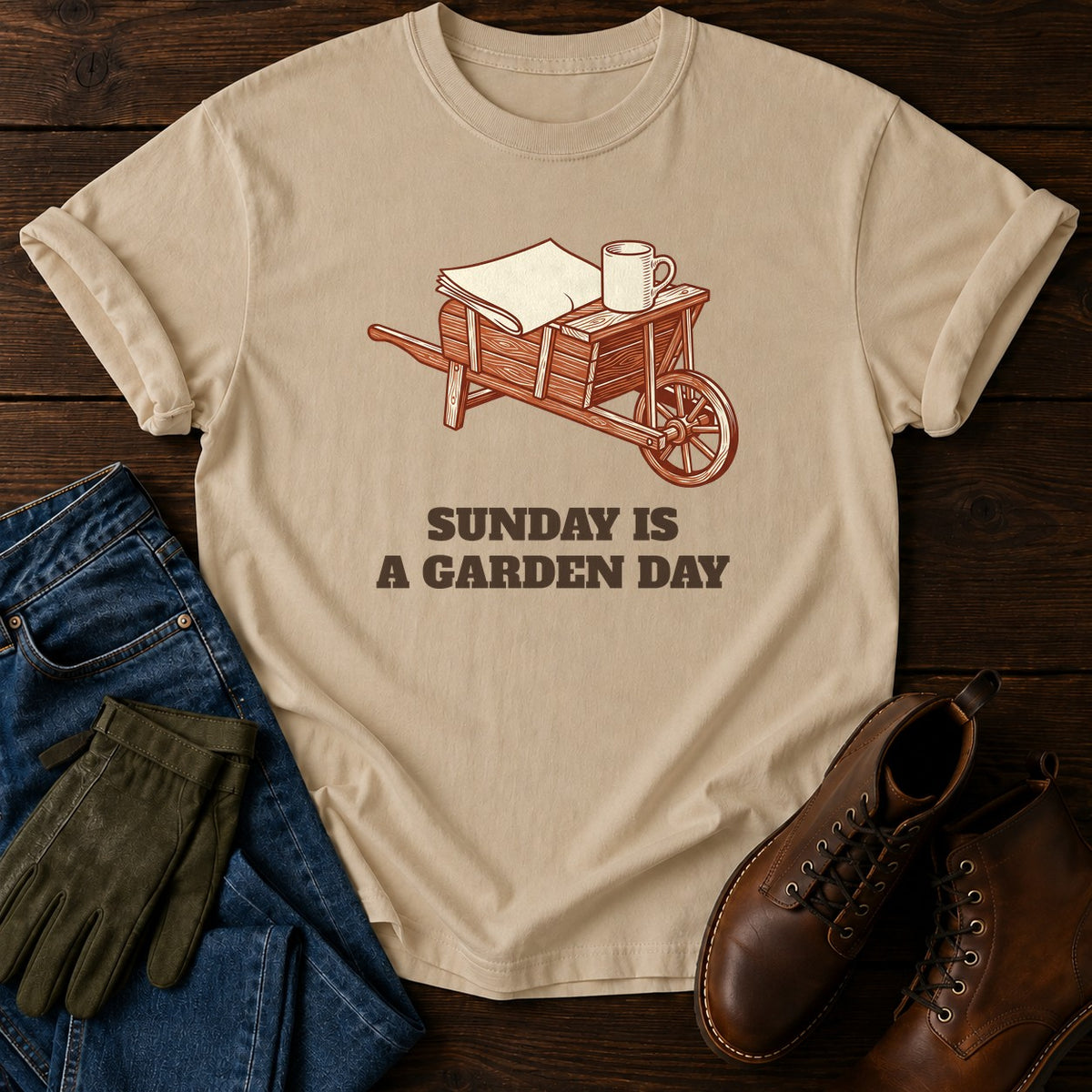 Sunday Is A Garden Day T-Shirt — Sandstone