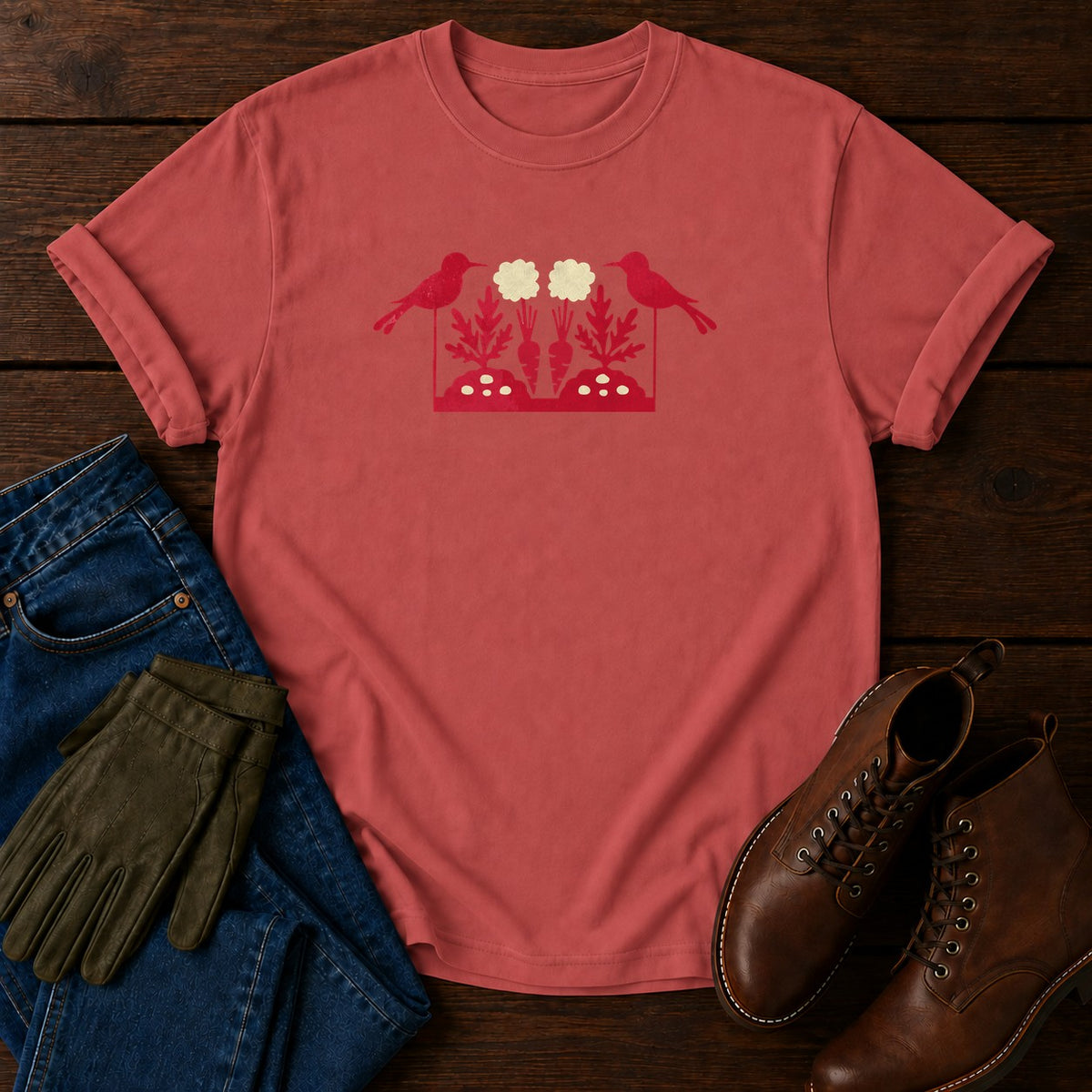 Papercut Garden Row T-Shirt — Crimson