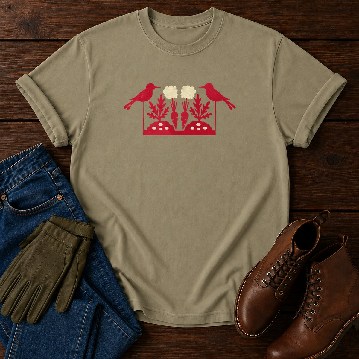 Papercut Garden Row T-Shirt — Khaki