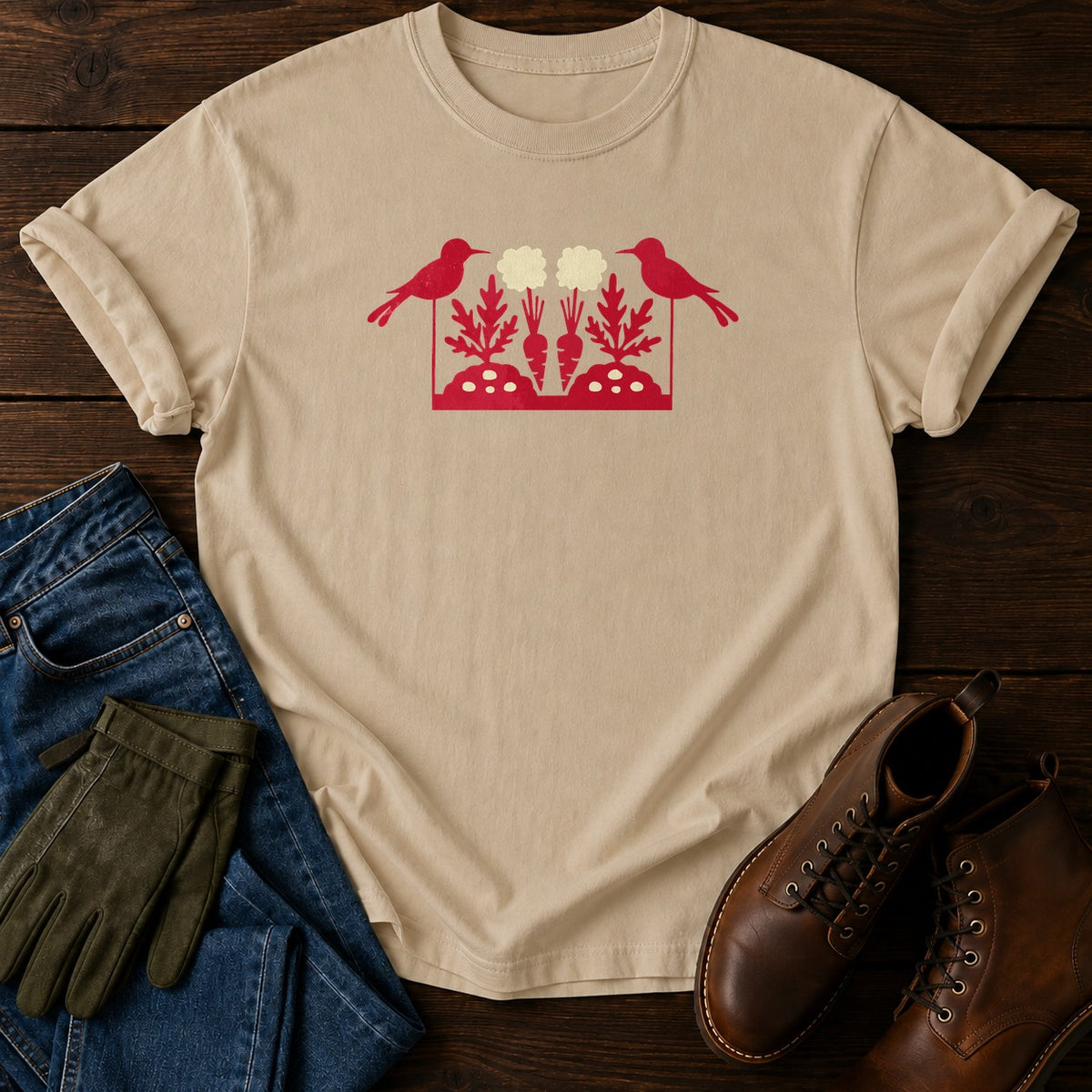 Papercut Garden Row T-Shirt — Sandstone