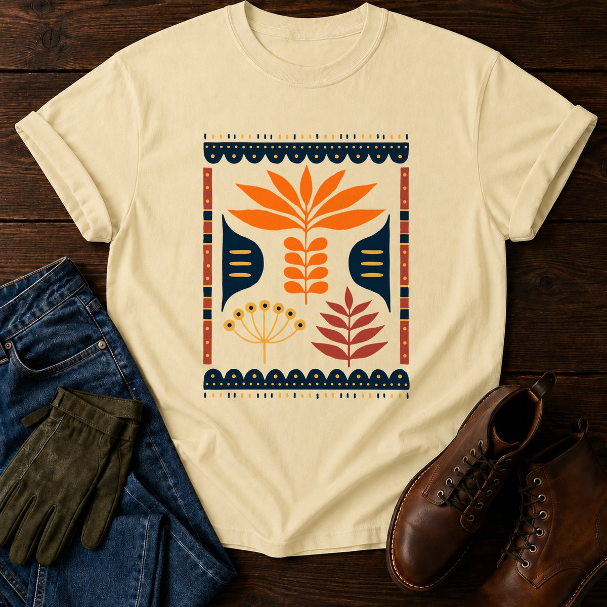 Nordic Herb Panel T-Shirt — Butter