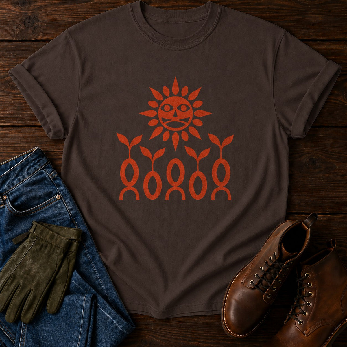 Folk Sun And Seed T-Shirt — Espresso