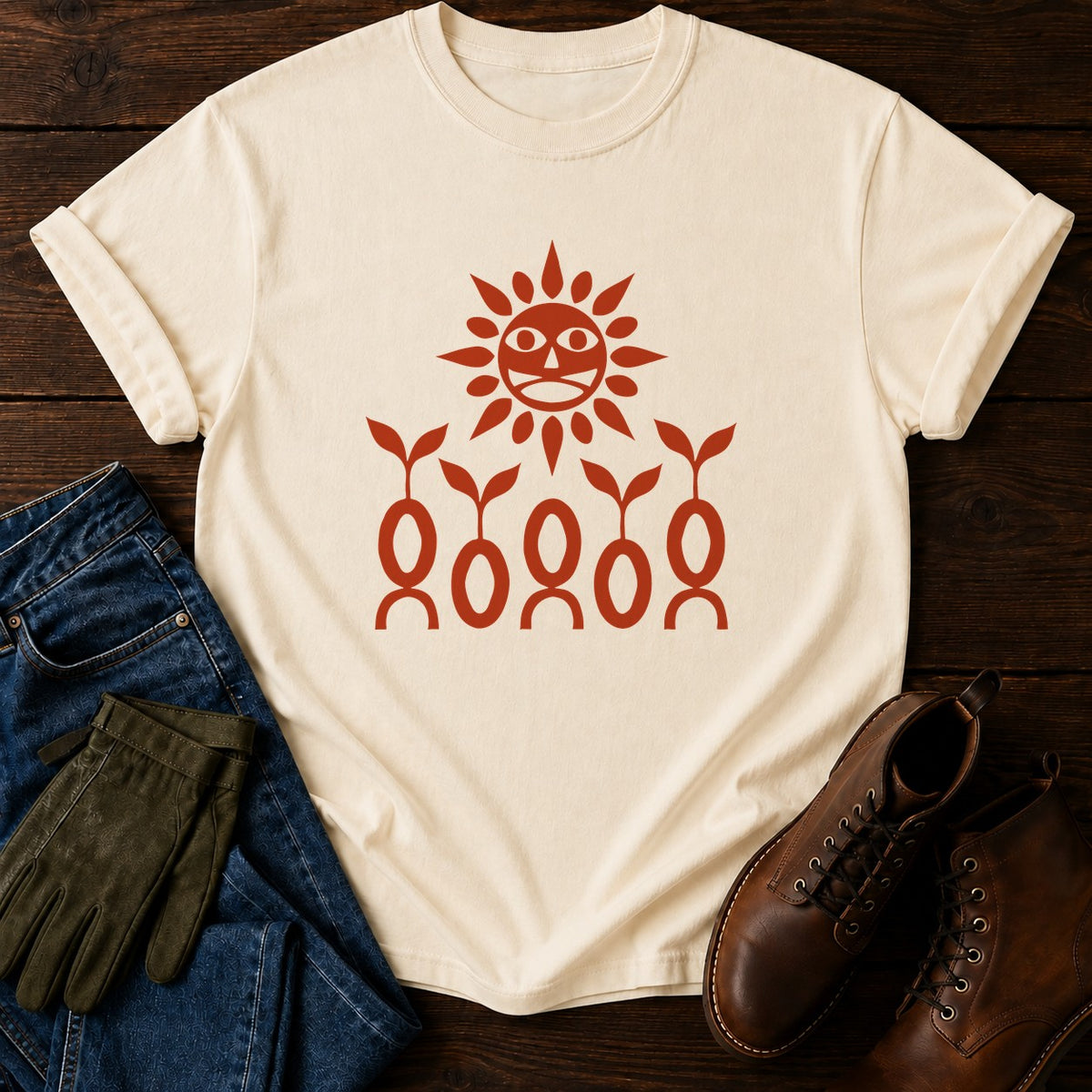 Folk Sun And Seed T-Shirt — Ivory