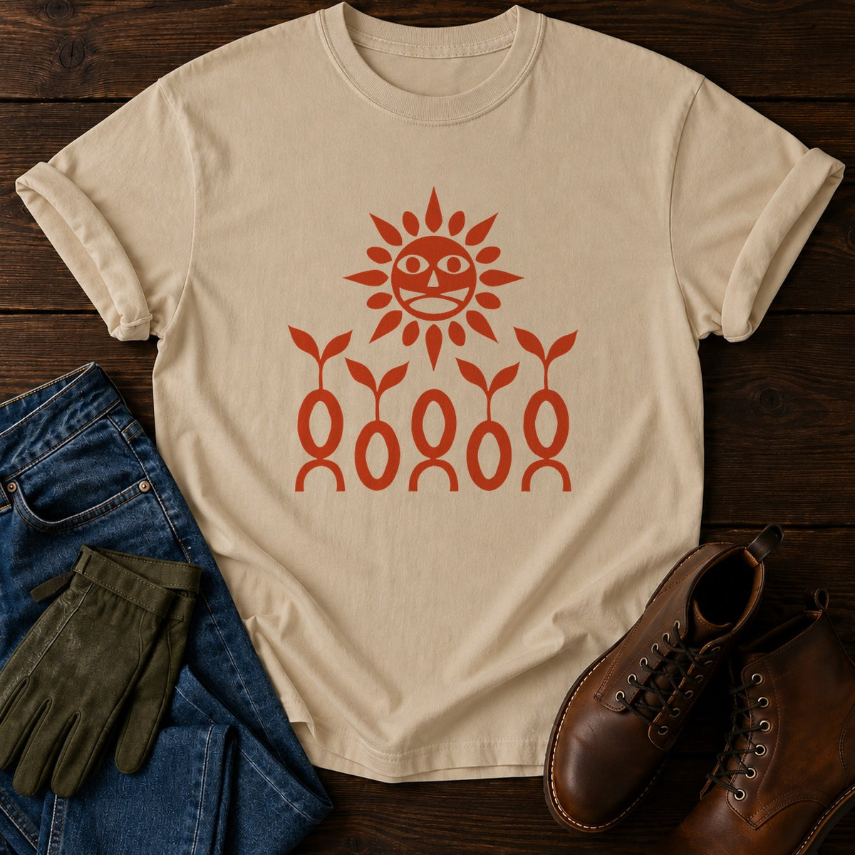 Folk Sun And Seed T-Shirt — Sandstone
