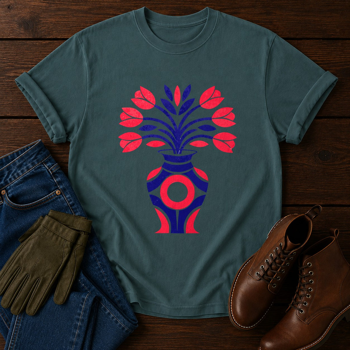 Cut Paper Tulips T-Shirt — Blue Spruce