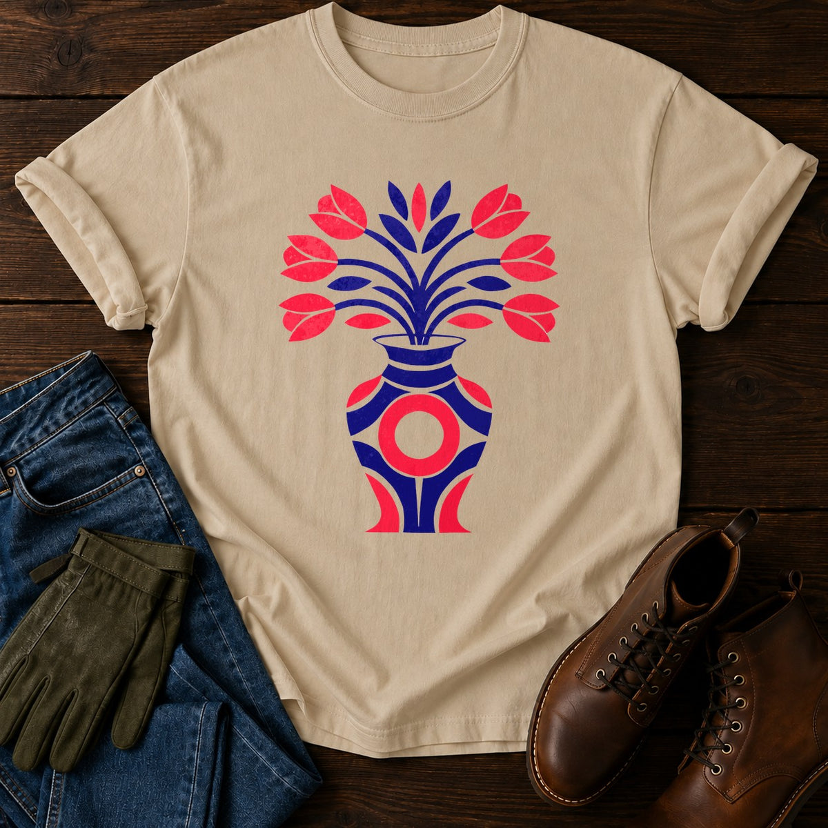 Cut Paper Tulips T-Shirt — Sandstone
