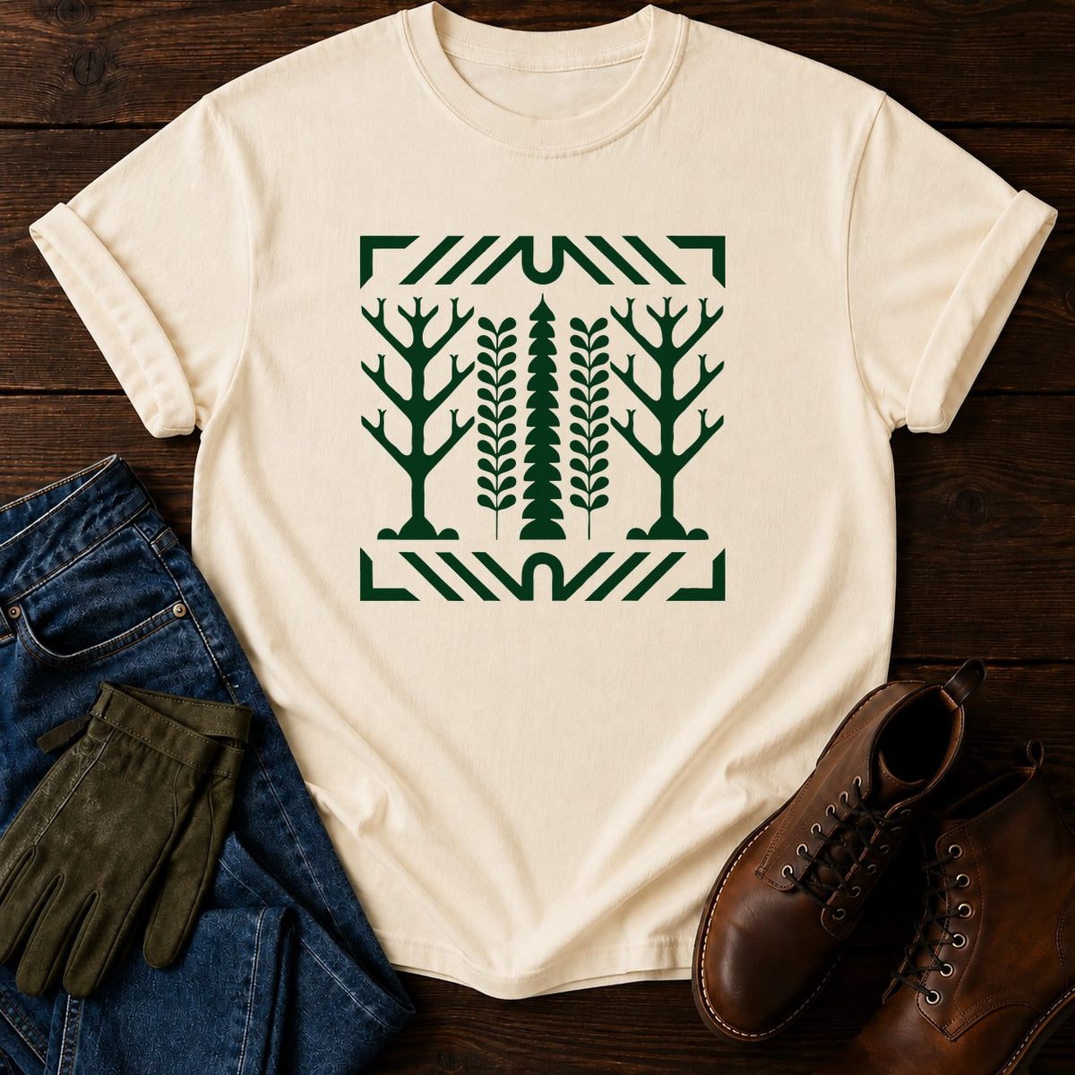 Scandi Pine And Fern T-Shirt — Ivory