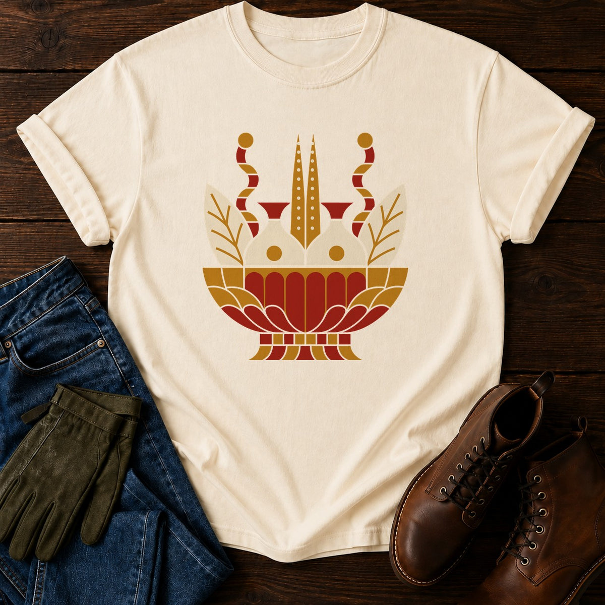 Folk Harvest Basket T-Shirt — Ivory