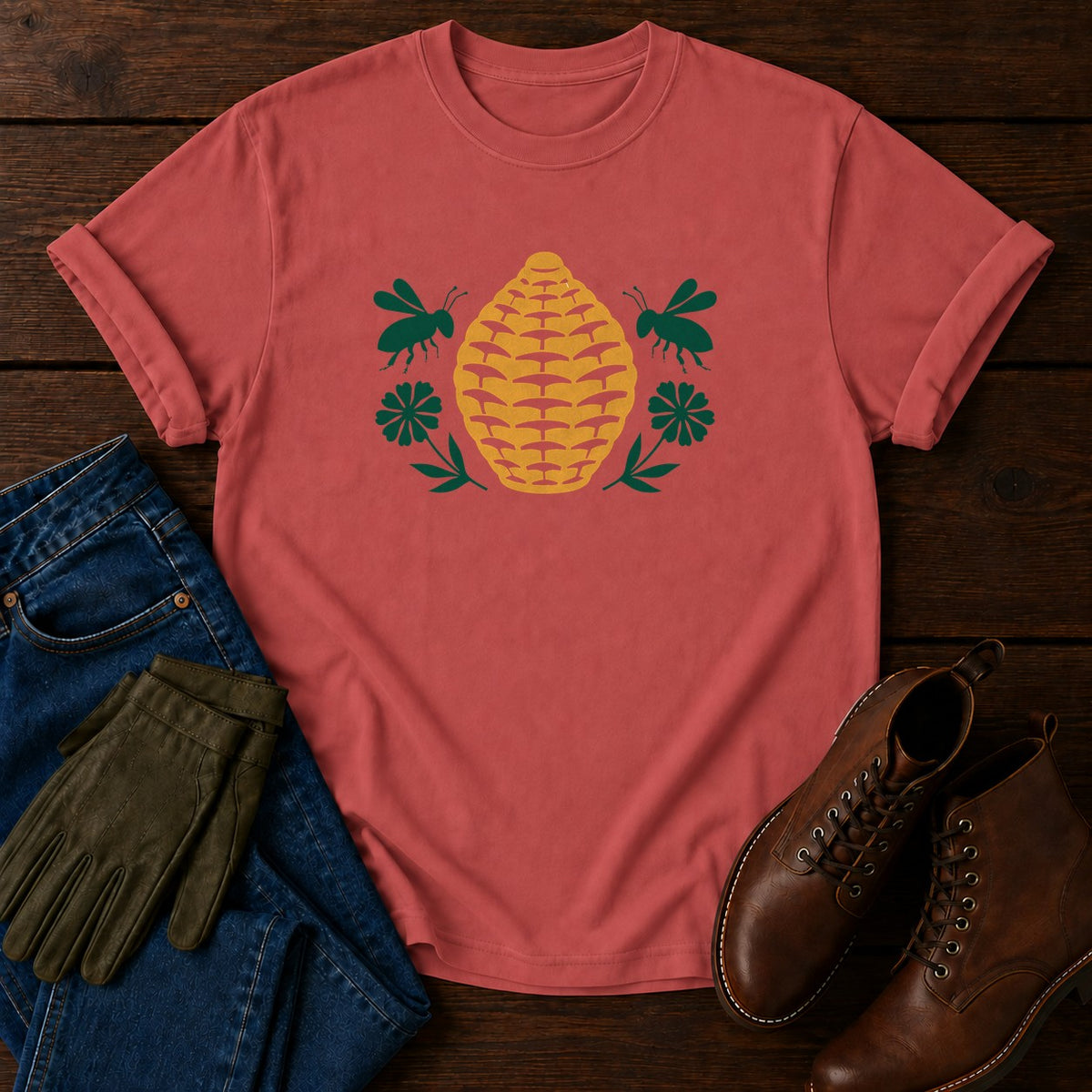 Papercut Beehive T-Shirt — Crimson
