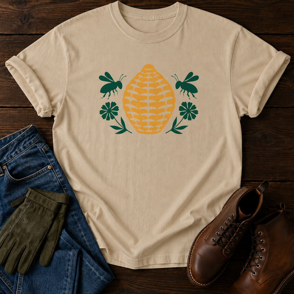 Papercut Beehive T-Shirt — Sandstone