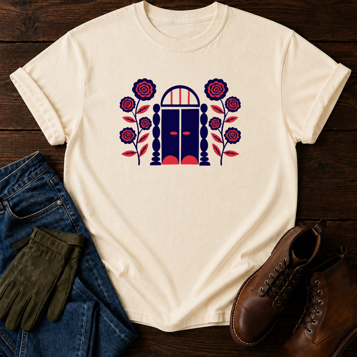 Folk Garden Gate T-Shirt — Ivory