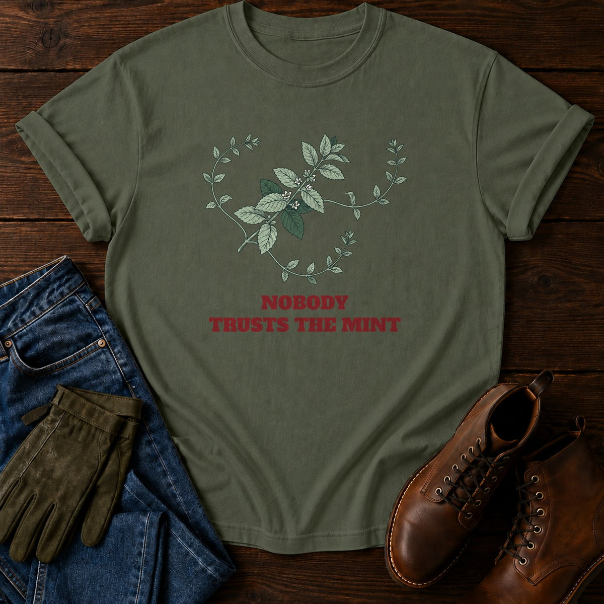 Nobody Trusts Mint T-Shirt — Moss