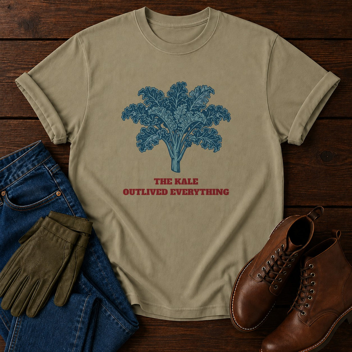 Kale Outlived Everything T-Shirt — Khaki