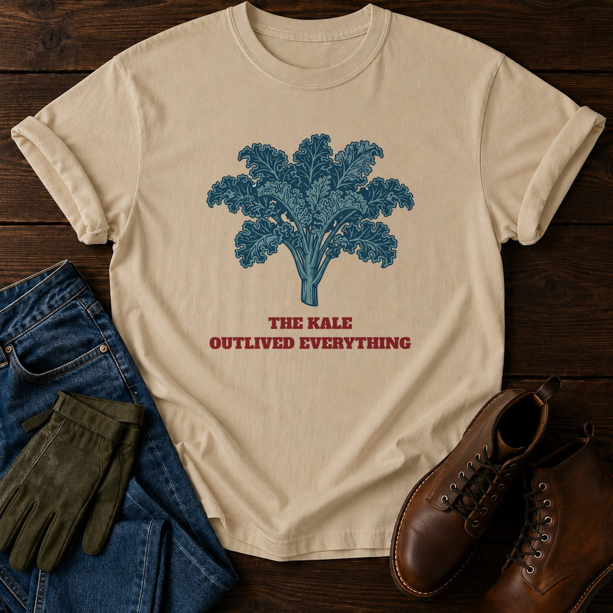 Kale Outlived Everything T-Shirt — Sandstone