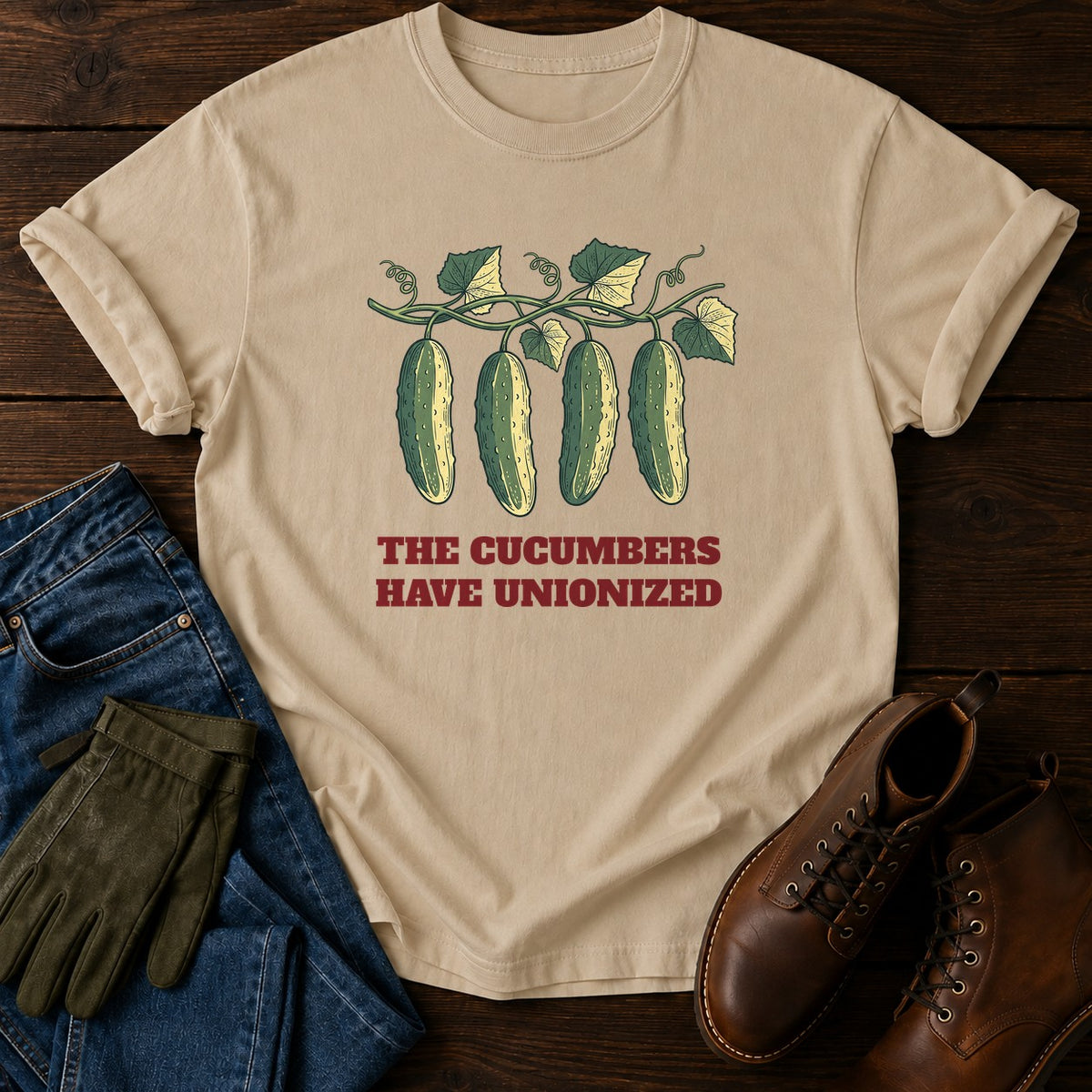 Cucumbers Unionized T-Shirt — Sandstone