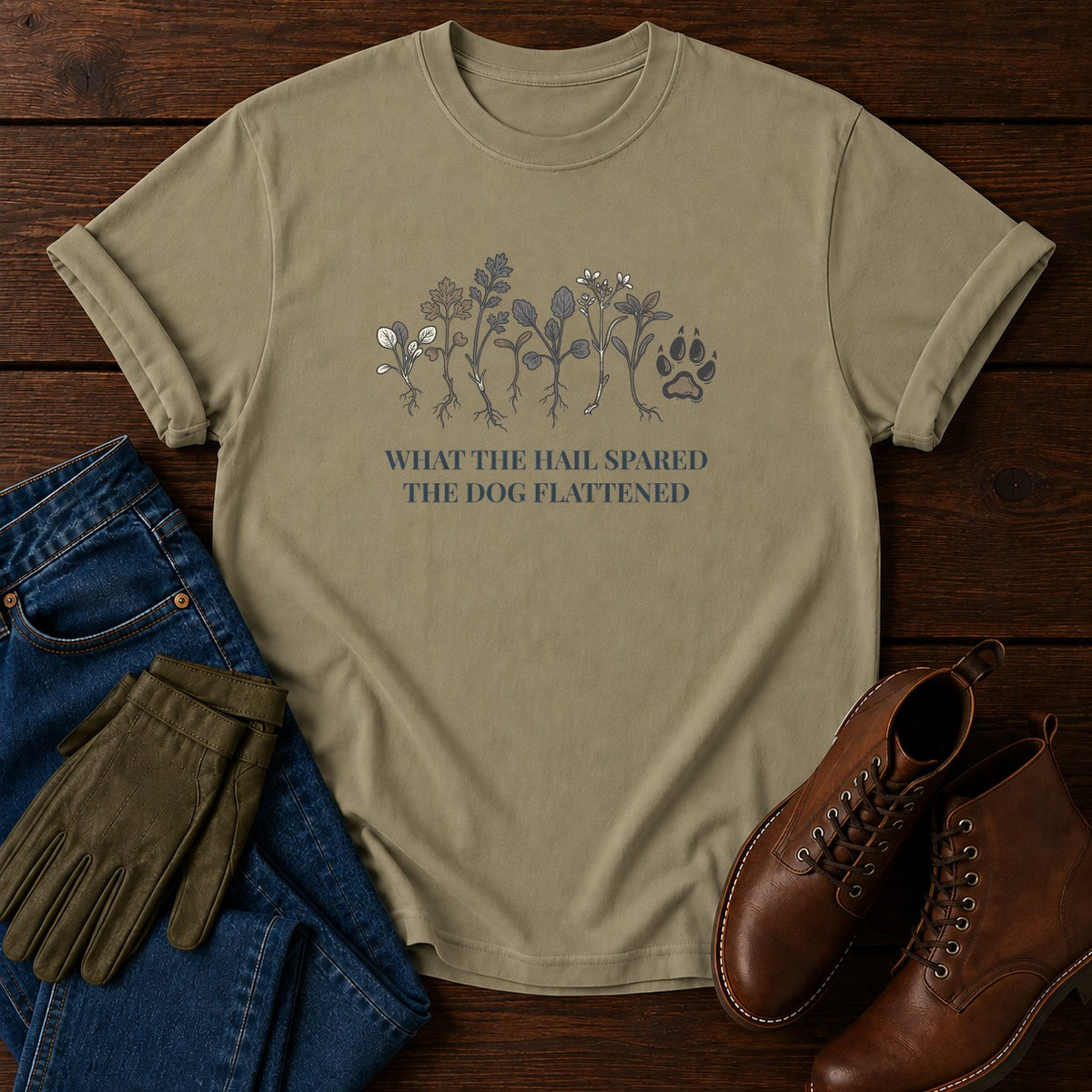 Hail And Dog T-Shirt — Khaki
