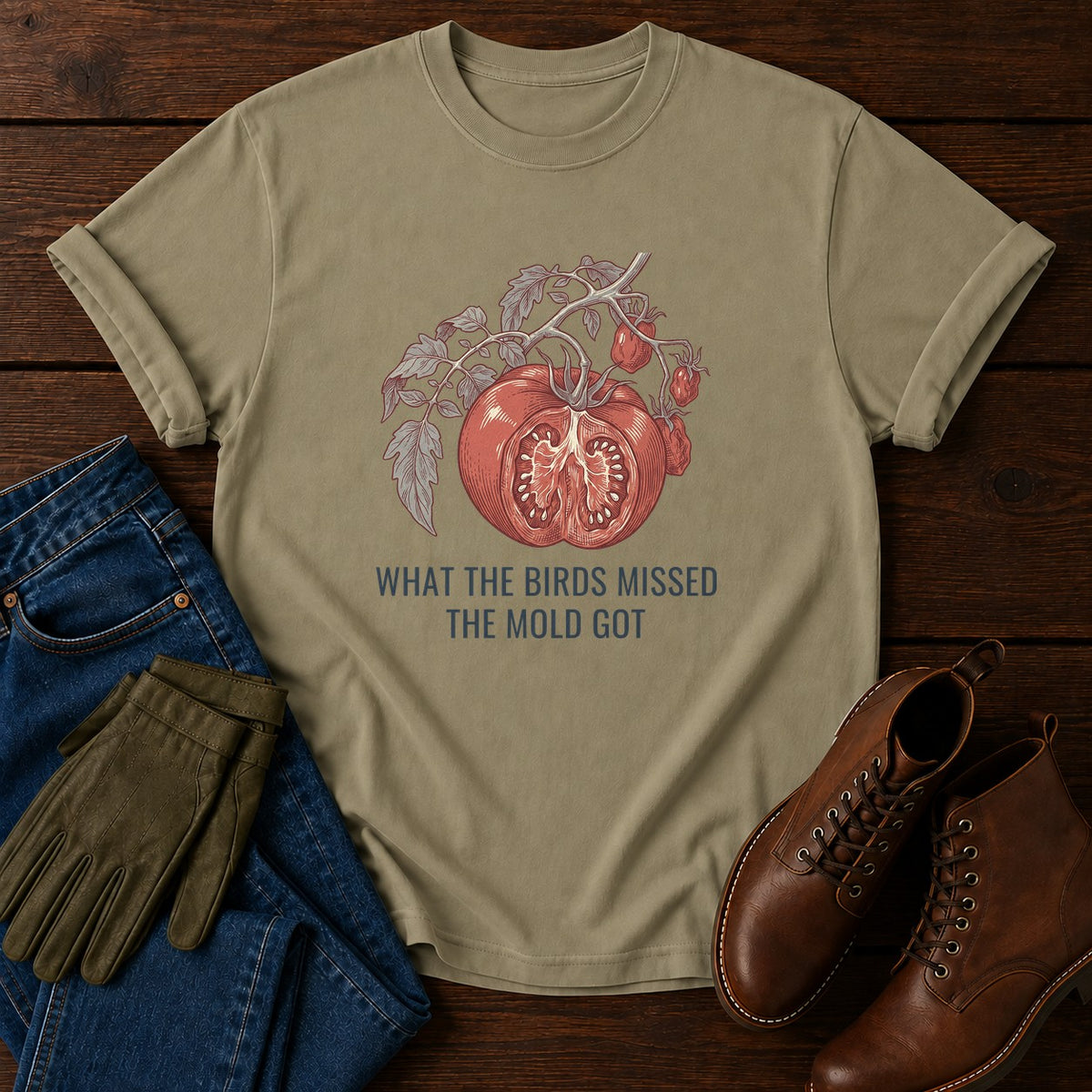 Birds And Mold T-Shirt — Khaki