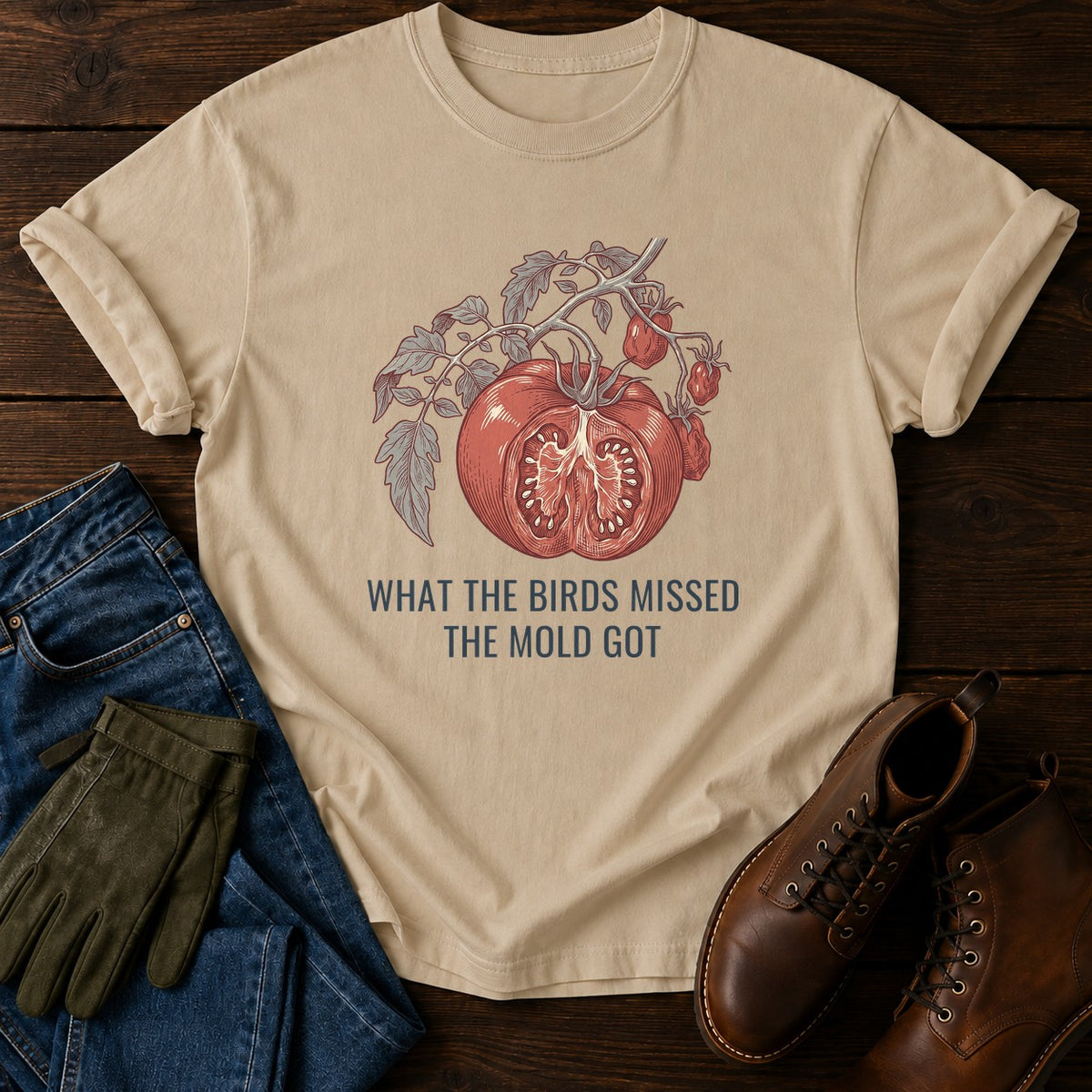 Birds And Mold T-Shirt — Sandstone