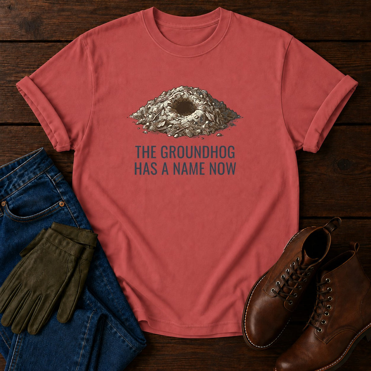 Groundhog Has A Name T-Shirt — Crimson