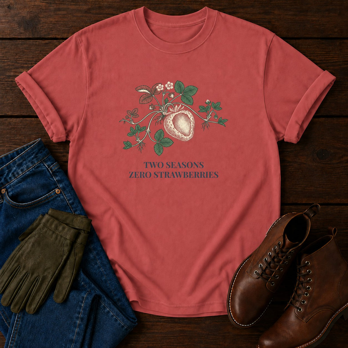 Zero Strawberries T-Shirt — Crimson