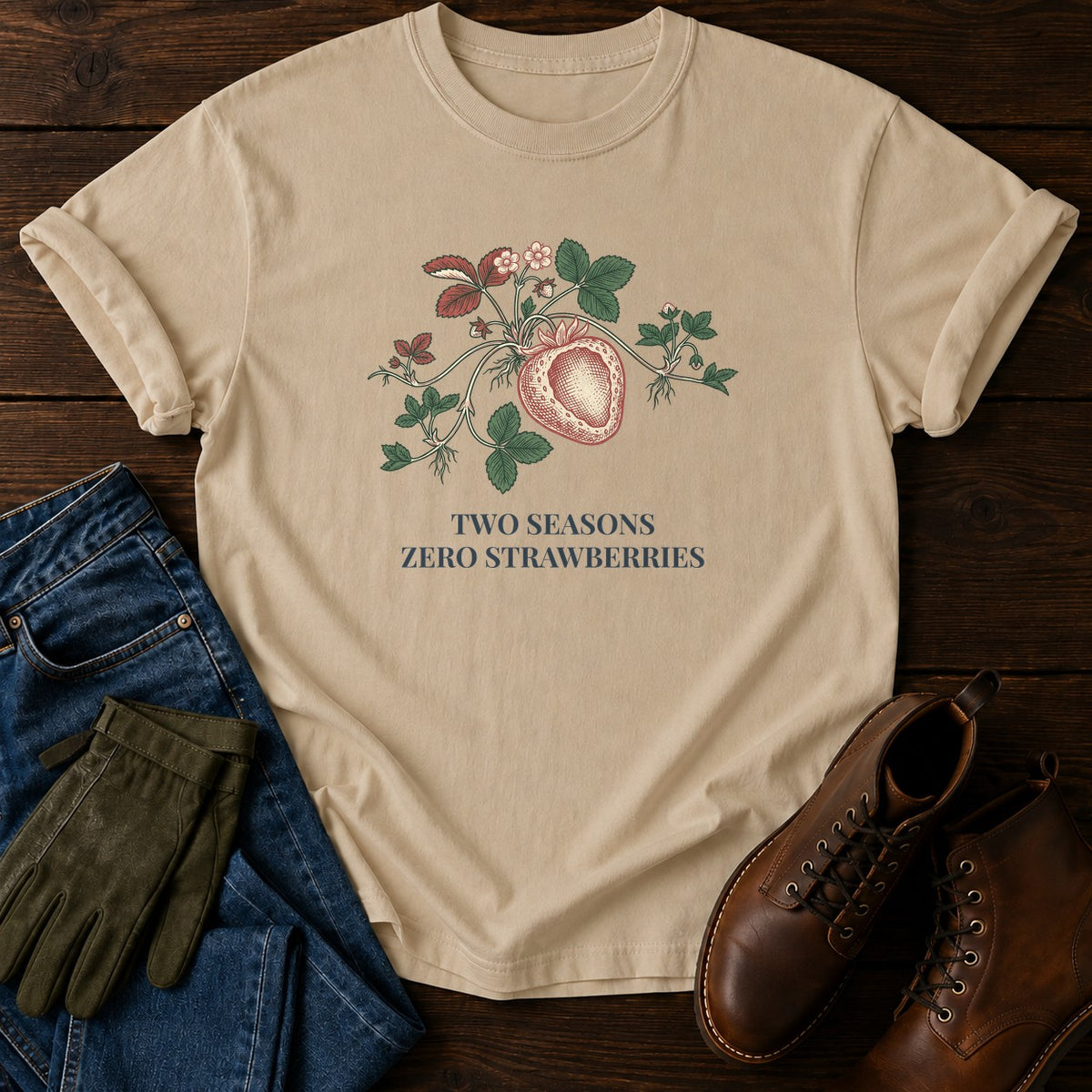 Zero Strawberries T-Shirt — Sandstone