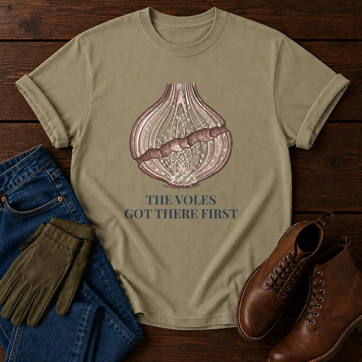 Voles Got There First T-Shirt — Khaki