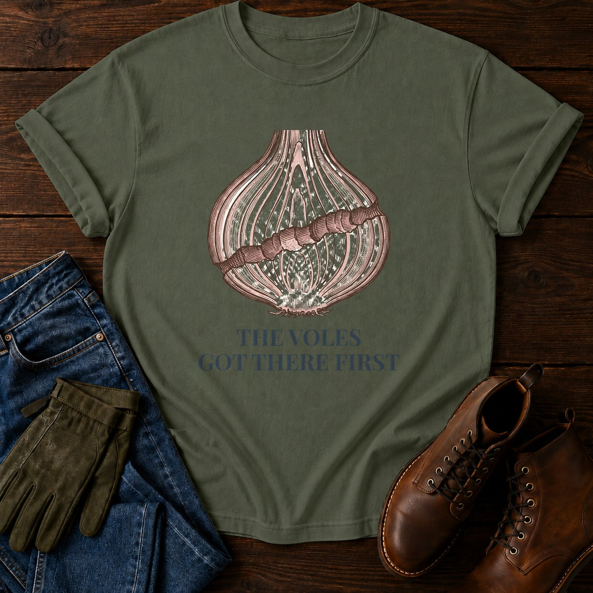 Voles Got There First T-Shirt — Moss