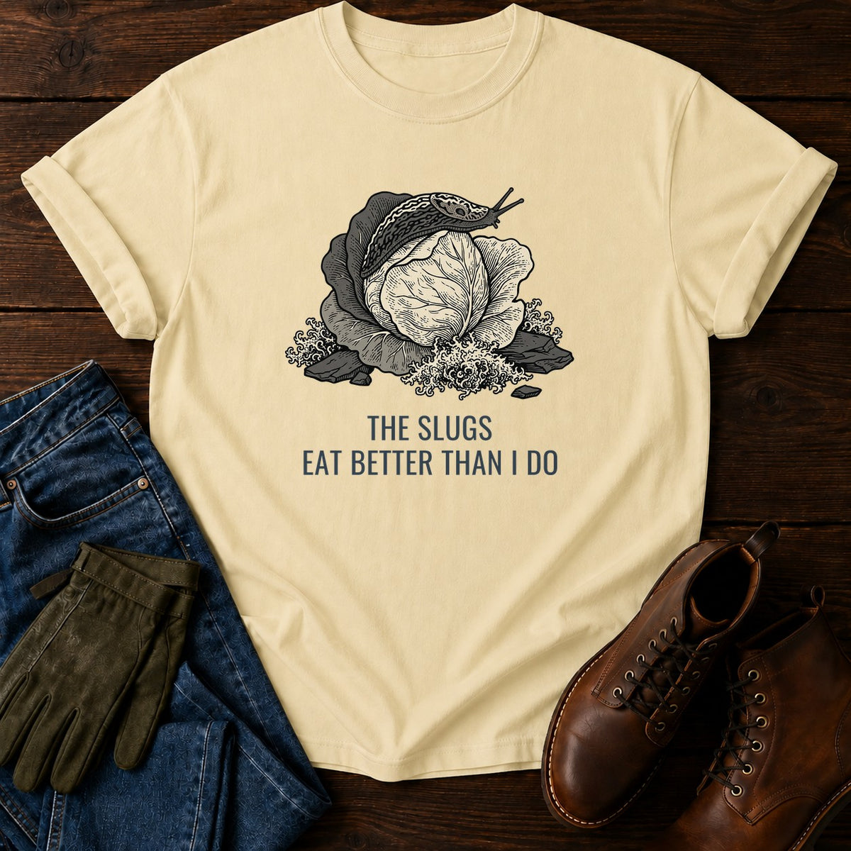 Slugs Eat Better T-Shirt — Butter