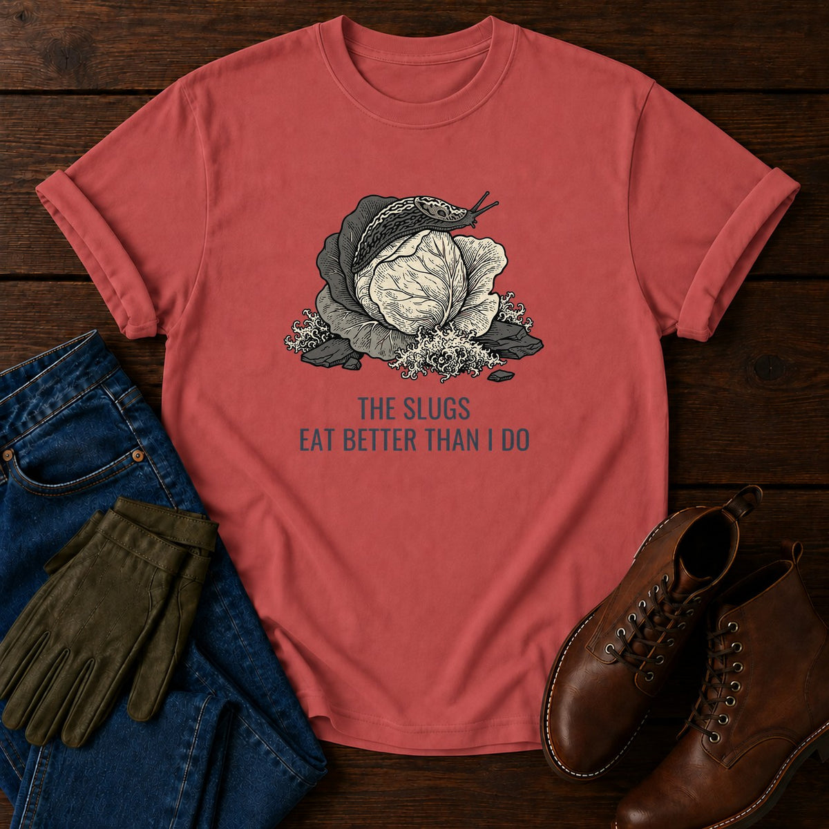 Slugs Eat Better T-Shirt — Crimson