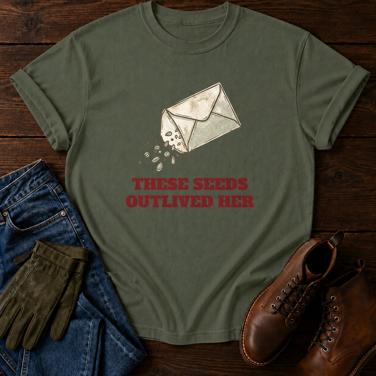 Seeds Outlived Her T-Shirt — Moss