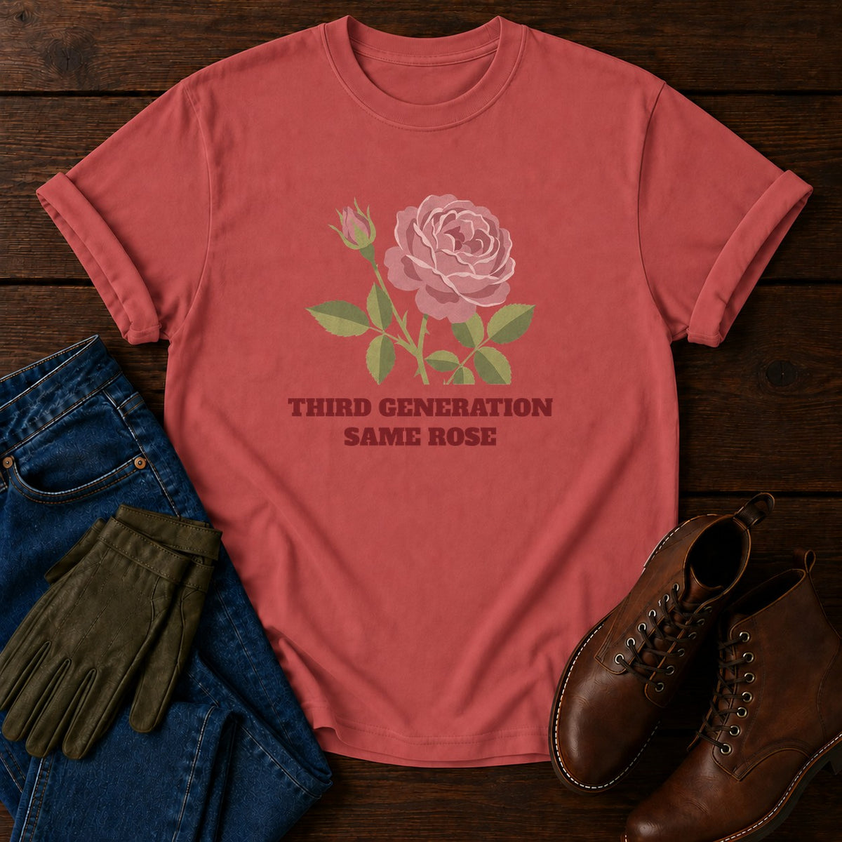 Third Generation Rose T-Shirt — Crimson