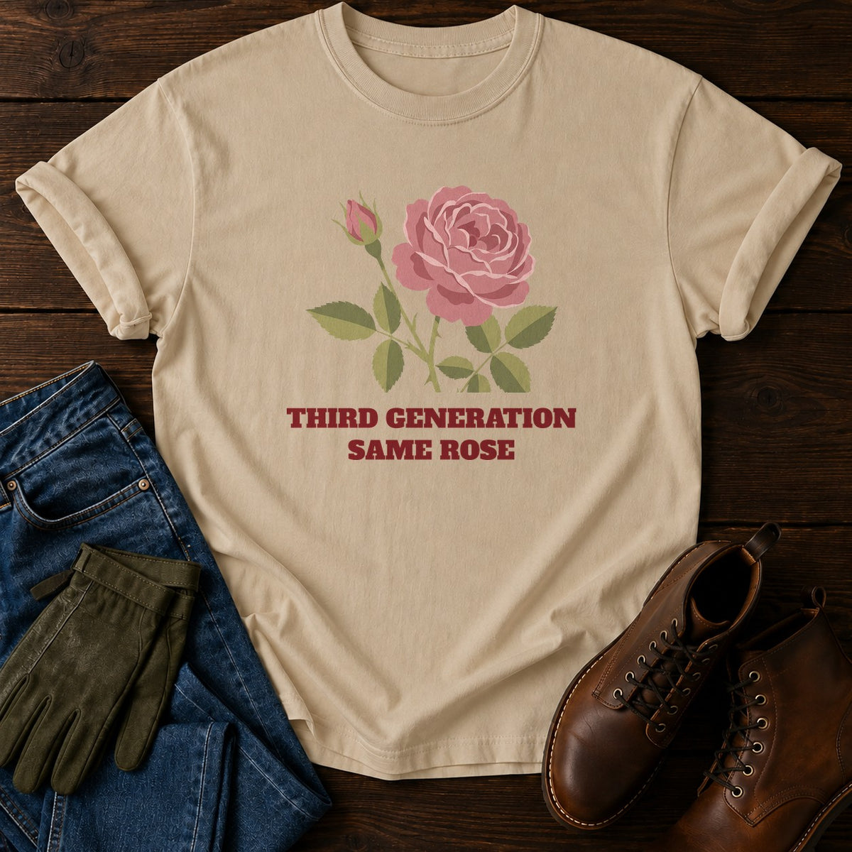 Third Generation Rose T-Shirt — Sandstone