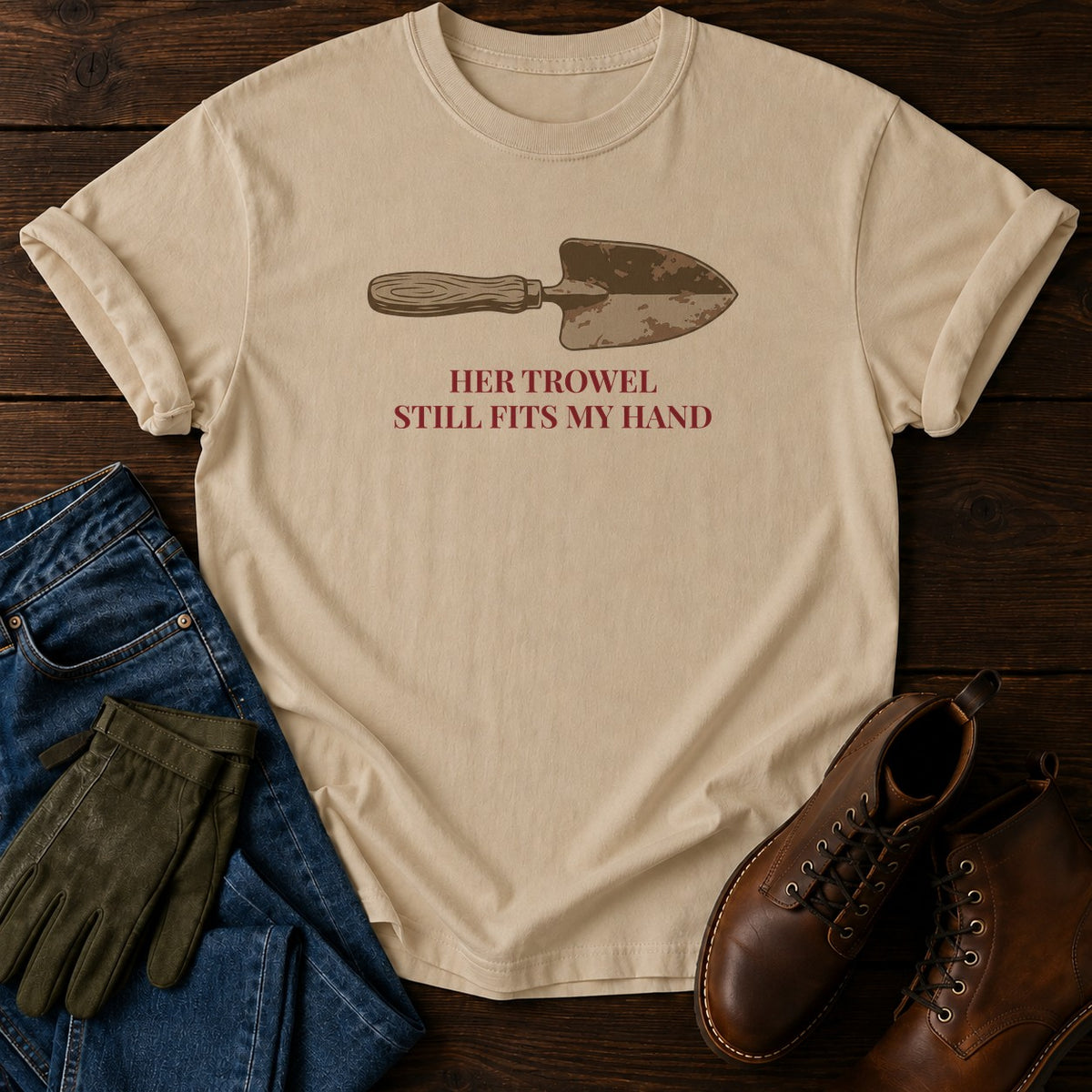 Her Trowel T-Shirt — Sandstone